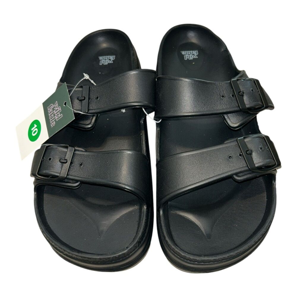 Black Double Buckle Comfort Slide Sandals Women's Size 10 Platform Slides